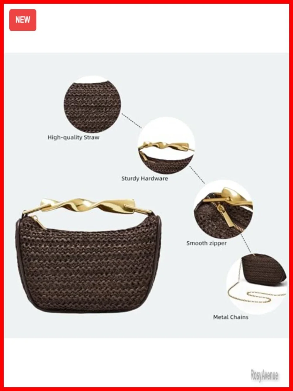 Handwoven Straw Mini Clutch Crossbody Bag Evening Shoulder Purse